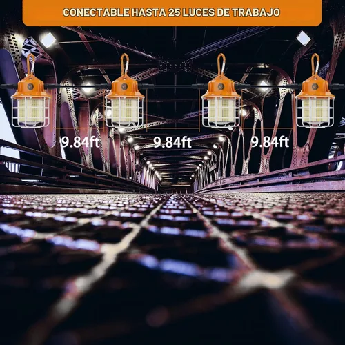 Vista 2 de Luz de trabajo temporal LED de 60 W, 8700 lúmenes, 5000 K, luces de construcción con cubierta protectora de acero inoxidable y gancho