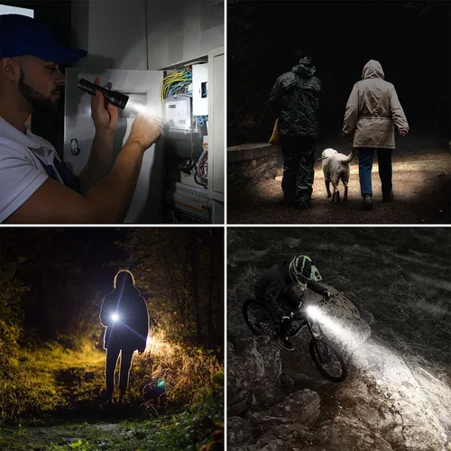 Vista 7 de Lepro Linterna LED con clip, linterna LE2050 de alto lúmenes, 5 modos de iluminación, zoomable, impermeable, linternas ligeras para emergencias