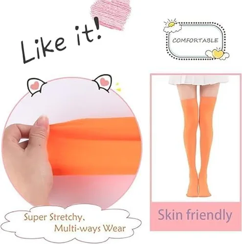 Vista 6 de JoviaFesta Xtraokute - Medias largas naranjas de Halloween por encima de la rodilla para fiesta de disfraces de cosplay, extra gruesas y alargadas