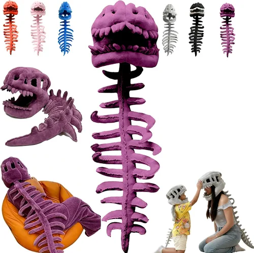 Vista 9 de Disfraz de peluche de esqueleto de dinosaurio para niños o adultos gris