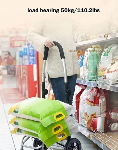 Vista 2 de Carrito de compras plegable con ruedas giratorias para escalera, carrito de compras plegable para comestibles, carrito de equipaje plegable