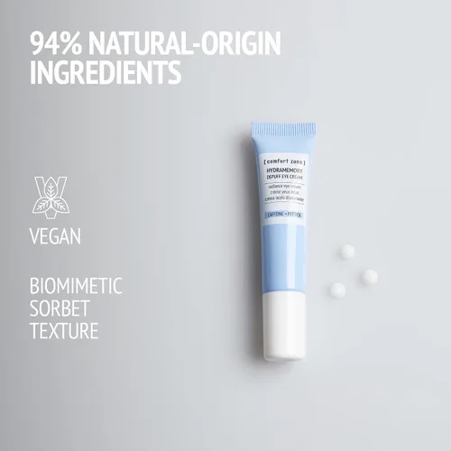Vista 6 de [ Comfort Zone ] Hydramemory Depuff Crema de ojos, hidratante ligera, alivia los ojos cansados, hinchazón, ojeras, ilumina, vegano, cafeína