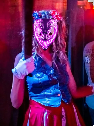 Vista 3 de Doviden Máscara de Halloween con luz LED para fiesta de disfraces de Purga, niños y adultos, máscara de neón brillante aterradora con ojos oscuros
