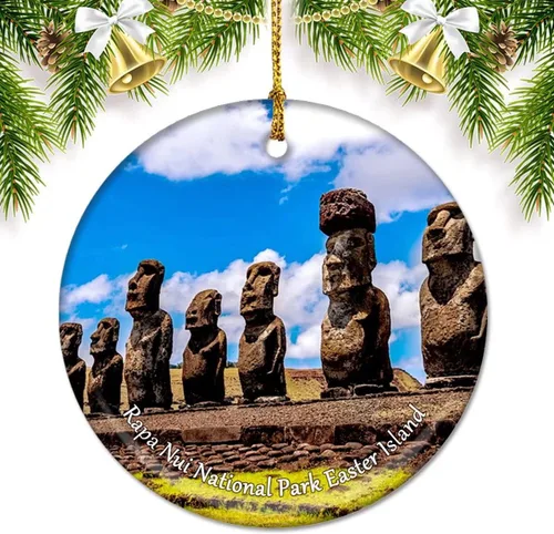 Vista 5 de Chile Osorno Volcán Puerto Montt Adornos de Navidad para árbol Colgante de cerámica Adorno de doble cara Decoración Regalos de Navidad Recuerdos