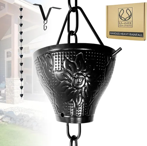 Vista 9 de U-nitt Cadena de lluvia colección de agua para canalones, atrapador de agua de lluvia y desviador, cadenas de 8.5 pies para jardín exterior, copas