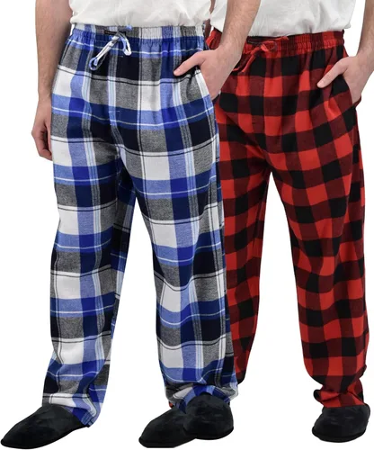 Vista 9 de Andrew Scott - Pantalones de pijama de franela 100 % algodón supersuaves para hombre, diseño a cuadros, paquete de 2