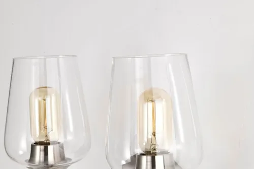 Vista 3 de Edvivi Lámpara de tocador de baño de 4 luces, níquel cepillado moderno con pantalla de vidrio transparente, lámpara de pared para espejos, cepillado