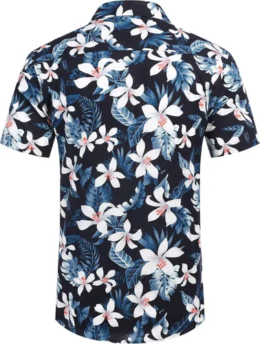 Vista 8 de COOFANDY Camisas hawaianas florales para hombre, algodón y lino, con botones, tropicales, para la playa