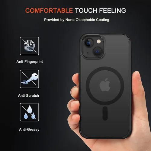 Vista 2 de TENDLIN Funda magnética compatible con iPhone 14 [compatible con MagSafe] translúcida mate parte trasera dura con parachoques de silicona suave