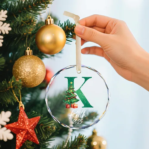 Vista 6 de Adornos con nombre de letra para árbol de Navidad, adornos de Navidad personalizados 2025, adornos de nombre inicial personalizados, decoraciones