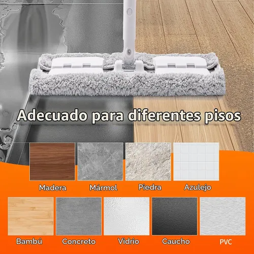 Vista 3 de Trapeador húmedo de microfibra de 360° para limpieza de suelos; 4 almohadillas de microfibra reutilizables resistentes; altura ajustable
