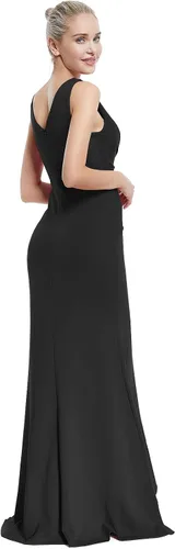 Vista 6 de Lsisi Vestido largo formal de noche para mujer, con cuello en V, sin mangas, con abertura alta