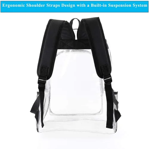 Vista 7 de Fomaris Mochila transparente transparente de plástico para concierto escolar, 2 piezas-negro, Escuela