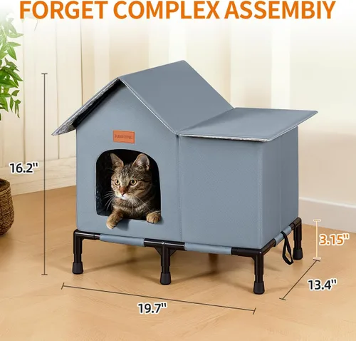 Vista 6 de Casa de gatos al aire libre aislada resistente al agua para invierno refugio para gatos salvajes con fondo elevado diseño auto-calentamiento a