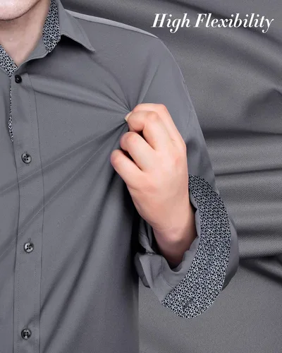 Vista 2 de J.Ver - Camisa de vestir para hombre, informal, manga larga, no se arruga, ajuste regular, elástica, con botones