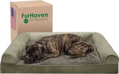 Vista 20 de Furhaven - Cama ortopédica para perros, estilo sofá, acolchada, con funda extraíble y lavable, marrón tostado, tamaño jumbo (XL)
