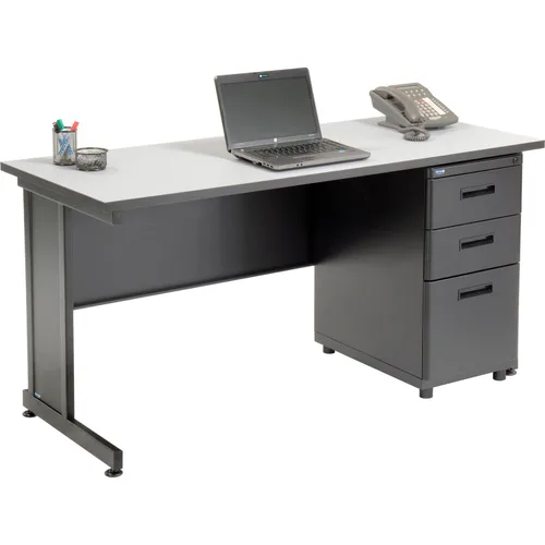 Vista 9 de Interion Escritorio de oficina con 3 cajones, 60 pulgadas de ancho x 24 pulgadas de profundidad - Gris
