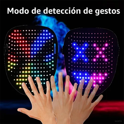 Vista 3 de Máscara LED con detección de gestos, 50 patrones para Halloween