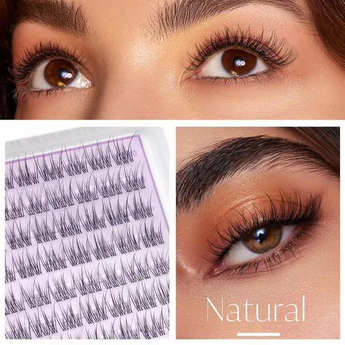 Vista 2 de Extensiones de pestañas en racimo con banda transparente, pestañas cortas y onduladas C, extensiones de pestañas naturales en racimo, pestañas
