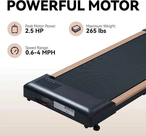 Vista 5 de Walking Pad Under Desk, 2.5HP Walking Treadmill for Home Office, 225lbs Wooden
