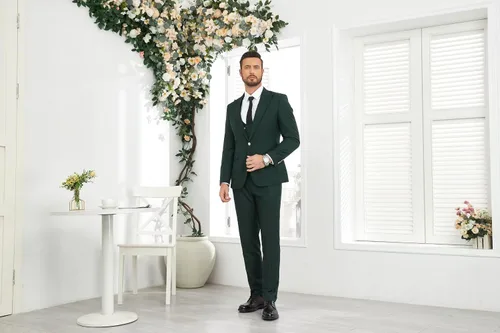 Vista 5 de Wangyue Trajes de 3 piezas para hombre, trajes ajustados para hombres, esmoquin de boda, traje de graduación, negocios formales