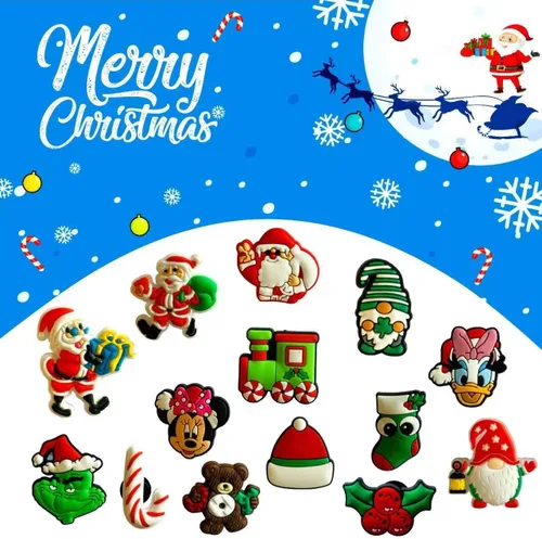 Vista 3 de Jibicharrm 35 dijes de zapatos de Navidad para niños, dibujos animados al azar de PVC, accesorios de decoración de zapatos, dijes con árbol