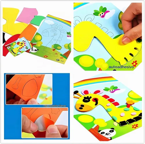 Vista 2 de Juego de rompecabezas de 20 piezas de calcomanías de espuma EVA 3D, juguetes educativos de aprendizaje de animales de dibujos animados para niños
