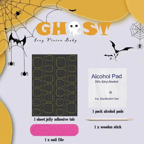 Vista 6 de 24 uñas postizas cuadradas a presión de longitud media para Halloween con diseño de telaraña, bonitos globos oculares, uñas postizas con pegamento