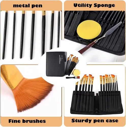 Vista 4 de Artist Paint Brush Set of 17- Nylon Hair and 12 Different Sizes for Acrylic, Oil, Watercolor and Gouache Painting, 17pcs Paint Brushes with Extra