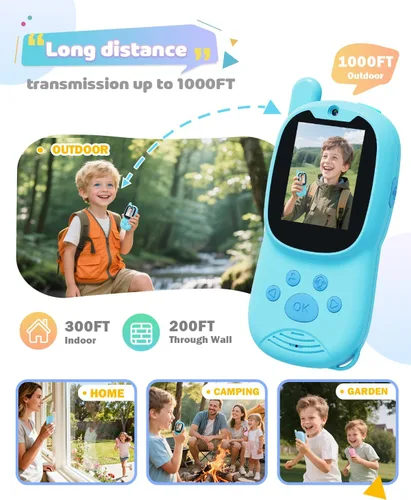 Vista 5 de Walkie Talkies de video para niños, paquete de 2 walkie talkies recargables para niños que pueden enviar mensajes, regalos de Navidad y cumpleaños