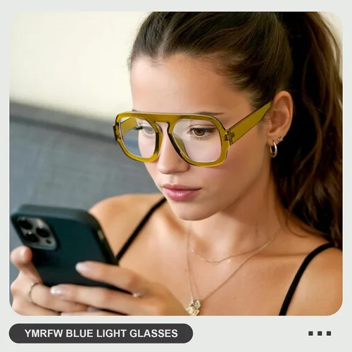 Vista 2 de Aviator Blue Light Blocking Glasses for Women Men Square Flat Top Computer TV Eyeglasses Anti Eyestrain Verde oliva