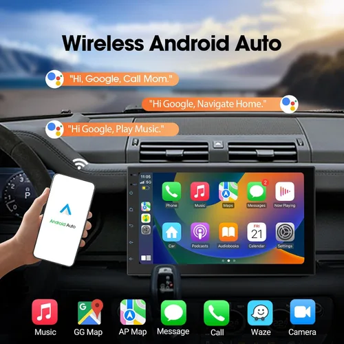 Vista 3 de Haudio Estéreo de auto de doble DIN de 7 pulgadas, radio táctil para automóvil con Apple Carplay inalámbrico y Android Auto, Mirror Link, Bluetooth
