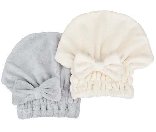 Vista 10 de Toallas de microfibra para secar el cabello con gorro de ducha con nudo de lazo, turbante para el cabello, gorro de baño para cabello rizado, corto