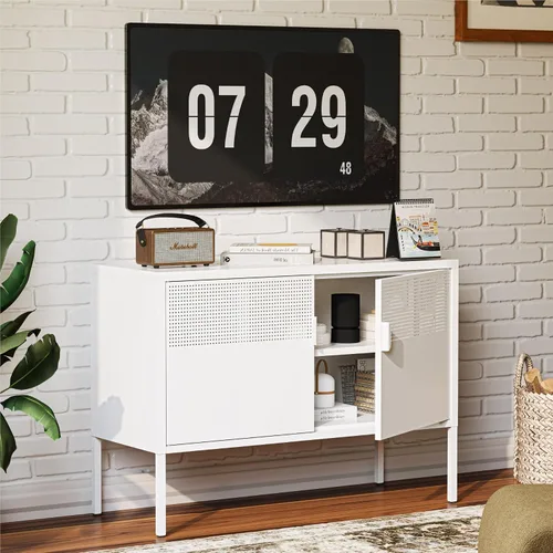 Vista 10 de COFaR Soporte de TV para televisores de hasta 75 pulgadas, consola multimedia de 40 pulgadas de largo con puertas de ventilación, centro de Negro