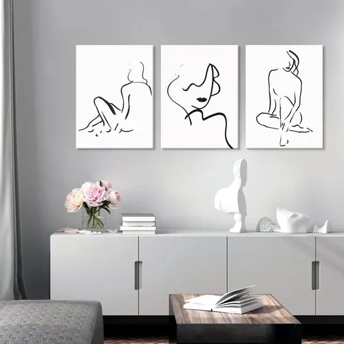 Vista 17 de Arte Gracioso de Baño en Lona para Pared en Blanco y Negro Juego de Inodoro y Tina Cartel Impreso en 3 Piezas Pintura de Citas de Baño Estilo Retro