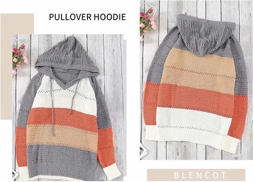 Vista 2 de BLENCOT - Suéteres con capucha bloque de color ligeros y cordón para mujer
