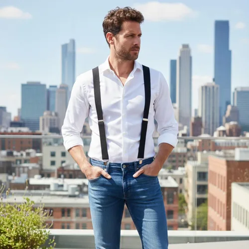 Vista 8 de Dibi Suspenders for Men Heavy Duty 1" Y-Back Adjustable Strong Metal Clips Negro