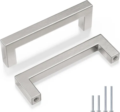 Vista 13 de Goldenwarm 1 paquete de manija cuadrada negra para cajones de gabinete de barra, de acero inoxidable, herrajes modernos para gabinetes de cocina