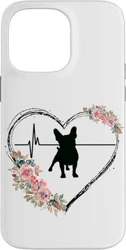Vista 21 de French Bulldog Heartbeat with Flowers On White Case for iPhone 17