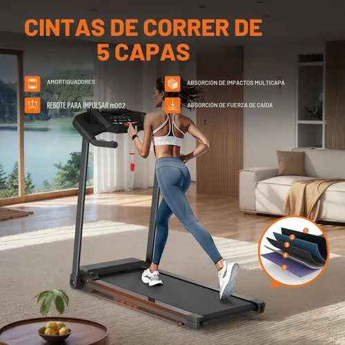 Vista 3 de Caminadora plegable compacta con inclinación para entrenamientos en casa, máquina eléctrica para caminar con 15 programas ajustables, capacidad