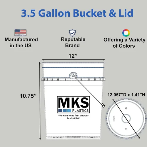 Vista 2 de MKS Plastics Cubo de 3.5 galones con tapa hermética, fabricado en Estados Unidos, plástico libre de BPA de grado alimenticio, resistente multiuso