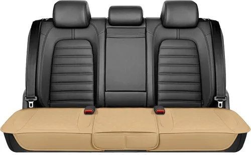 Vista 9 de Motor Trend Funda para Asiento Trasero - Funda de Asiento Trasero de Cuero Sintético Beige con Costuras en Diamante para Coches, Camiones, SUV