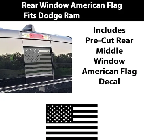 Vista 4 de BOGAR TECH DESIGNS calcomanía de vinilo con bandera americana para ventana trasera central compatible con Dodge Ram 2009-2025, mate negro