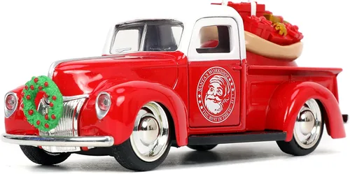 Vista 6 de Jada Toys Holiday Rides 1:32 1941 Ford Pickup y 1957 Chevy Bel-Air - Coche fundido a presión con figura de Papá Noel y Sra. Santa Claus de 1.65