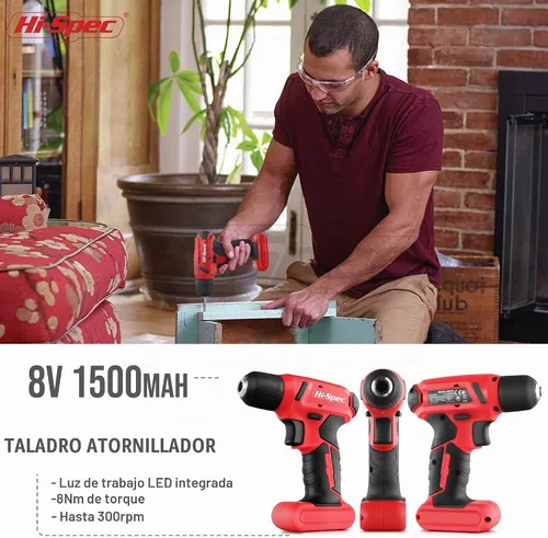 Vista 3 de Hi-Spec Juego de 58 piezas de taladro inalámbrico rojo de 8V USB de energía eléctrica y kit de herramientas de bricolaje para el hogar. Accesorios