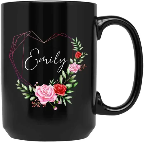 Vista 8 de Taza personalizada con nombre inicial, taza con monograma personalizado, 11 y 15 onzas, cerámica negra