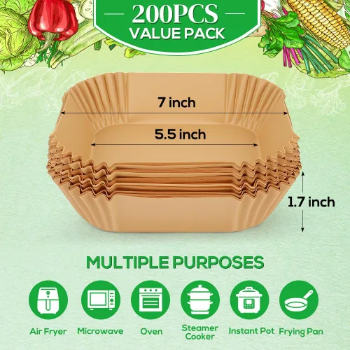 Vista 2 de BYKITCHEN Forros pequeños para freidora de aire de 1 a 3 cuartos de galón, juego de 200, mini papel pergamino para freidora de aire de 5.5 pulgadas