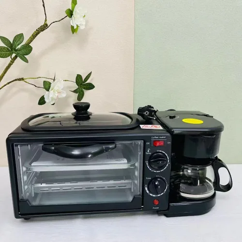 Vista 8 de Máquina de desayuno casera multifuncional 3 en 1, mini horno, cafetera (negro)
