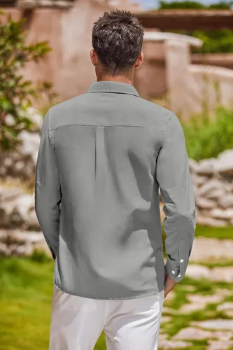 Vista 9 de COOFANDY Camisa Oxford de manga larga con botones para hombre, camisas de vestir de ajuste regular
