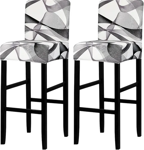 Vista 7 de Lellen Juego de 2 fundas para taburetes de bar, fundas jacquard para taburetes de bar, fundas deslizables elásticas para taburetes de bar